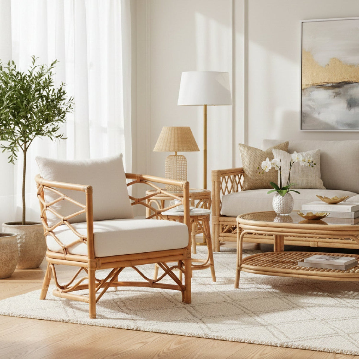 Modern European furniture - Curved Rattan Padded Accent Chair - www.oroa.com