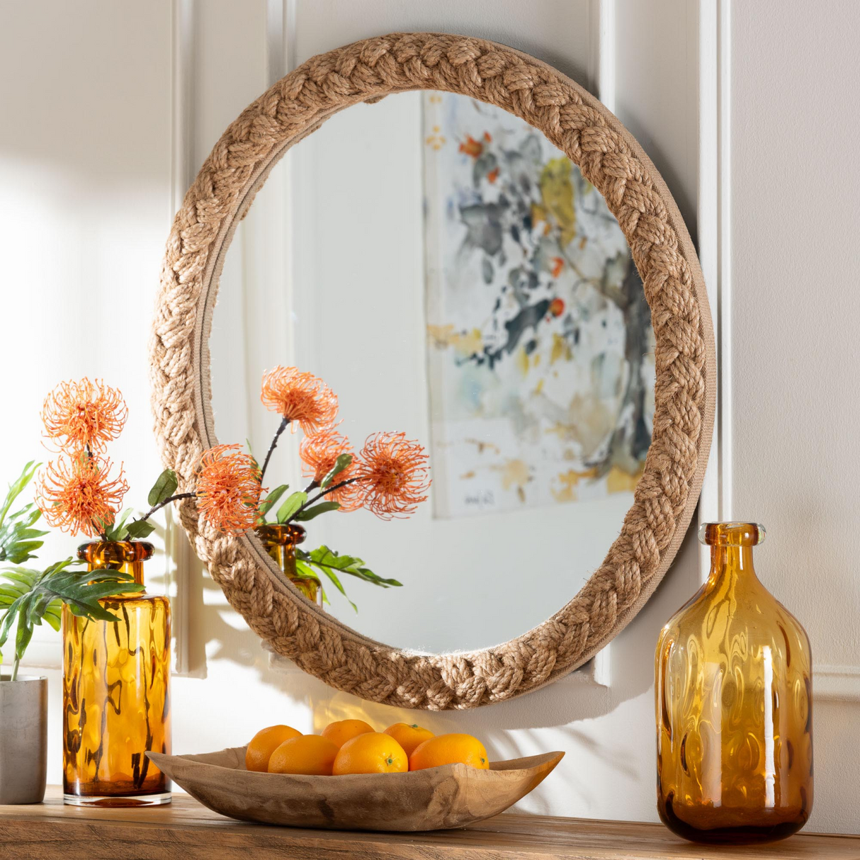 Modern European furniture - Braided Rope Round Accent Mirror - www.oroa.com
