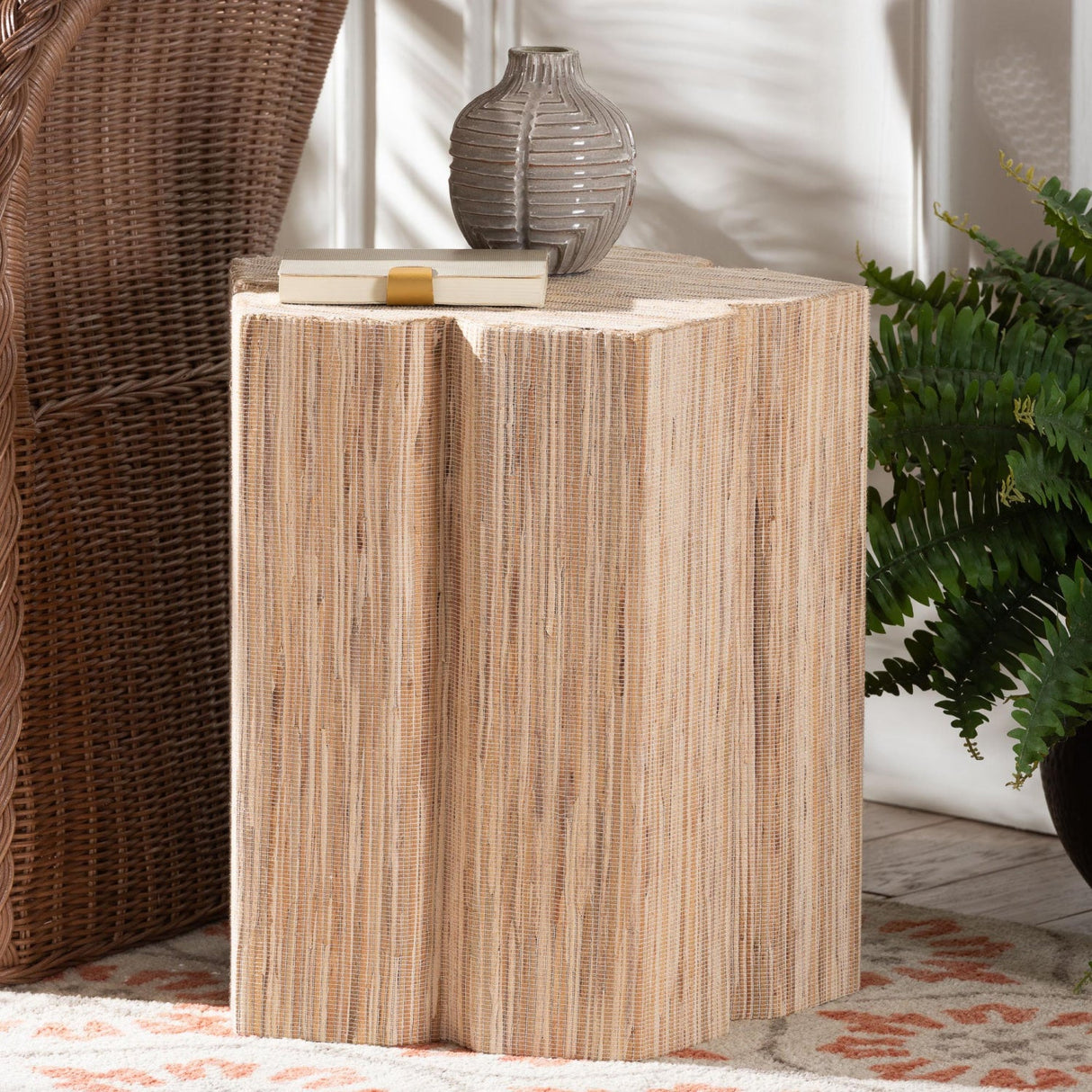 Grasscloth Flower Inspired End Table | Bali Loom Janeth | Oroa.com