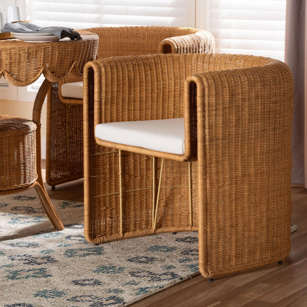 Modern European furniture - Handwoven Rattan Barrel Dining Chair - www.oroa.com