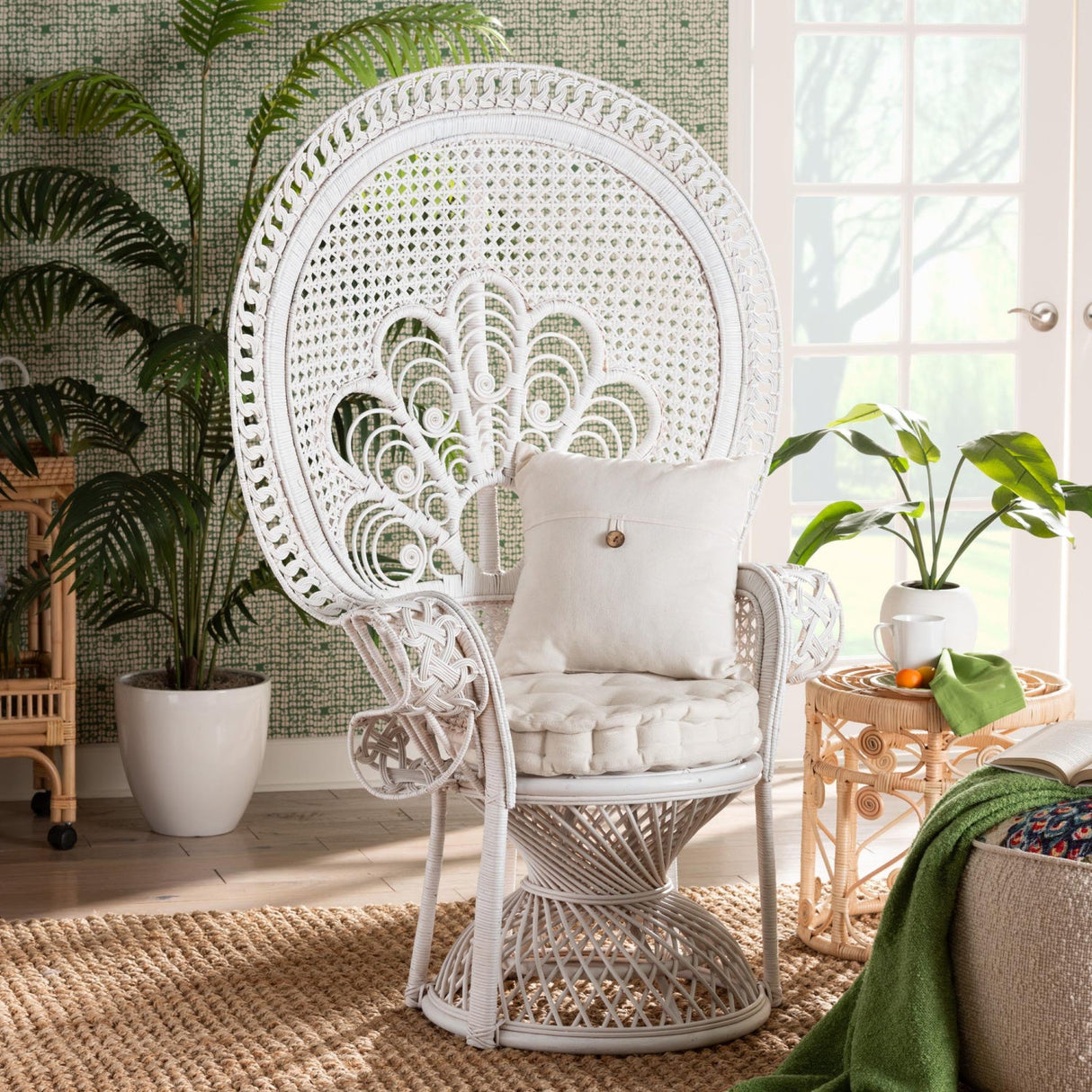 Modern European furniture - White Rattan Peacock Accent Chair - www.oroa.com
