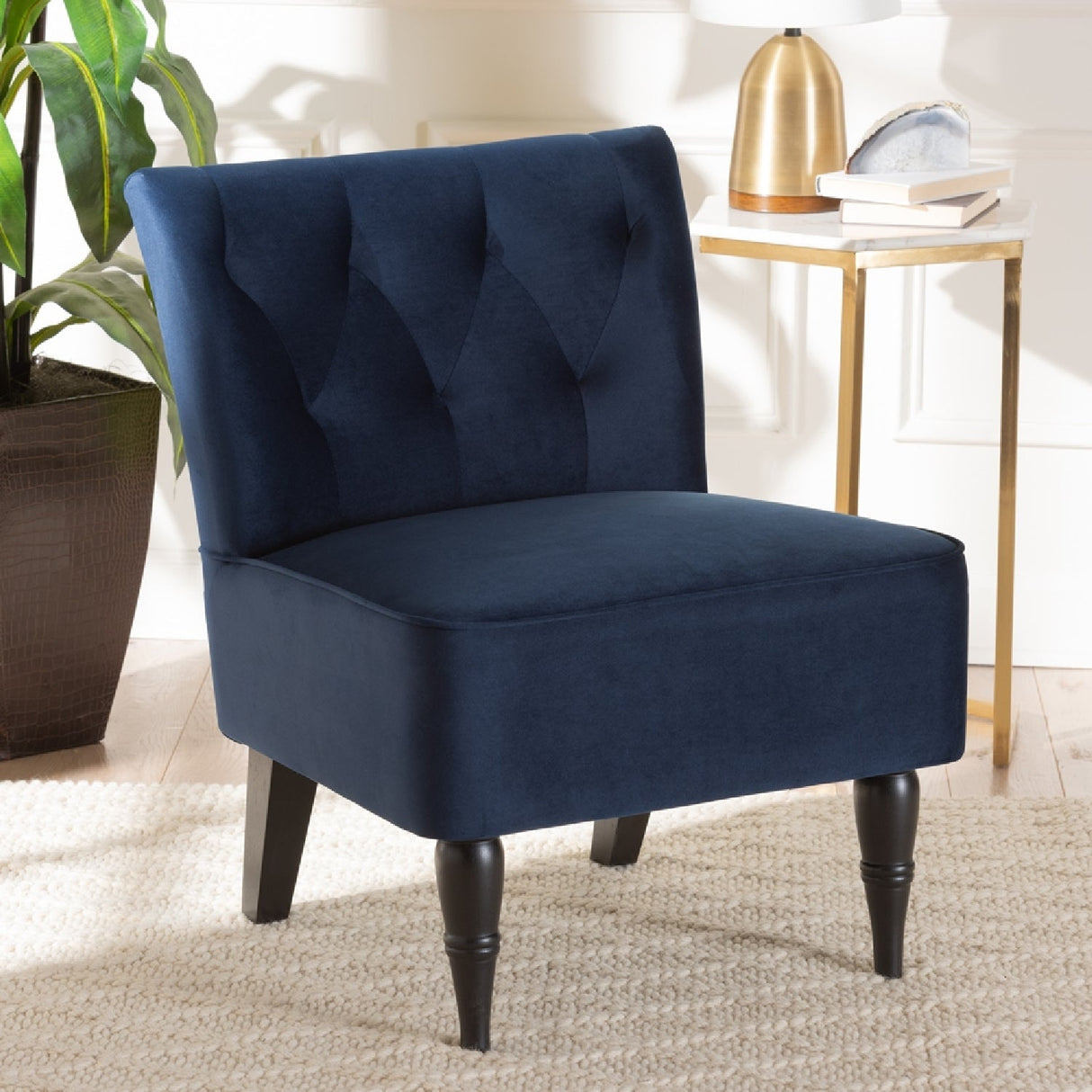 Modern European furniture - Tufted Blue Velvet Accent Chair - www.oroa.com