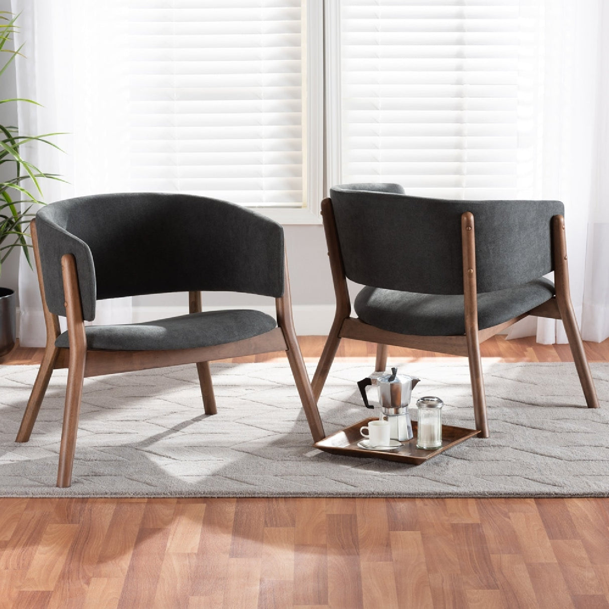 Modern European furniture - Walnut Framed Curve Accent Chairs 2 - www.oroa.com