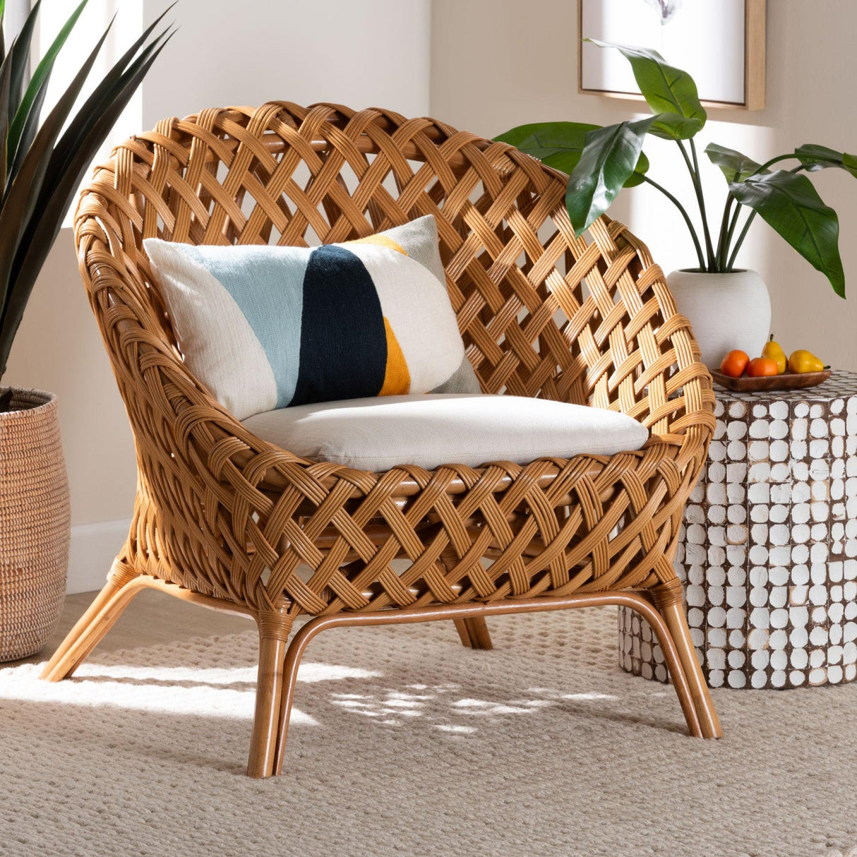 Modern European furniture - Basketweave Rattan Accent Chair - www.oroa.com