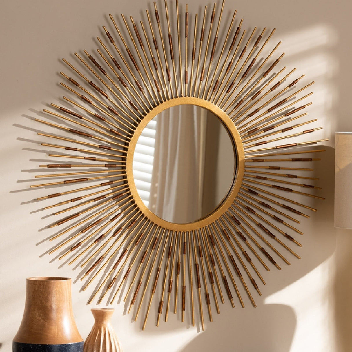 Modern European furniture - Gold Sunburst Accent Wall Mirror - www.oroa.com