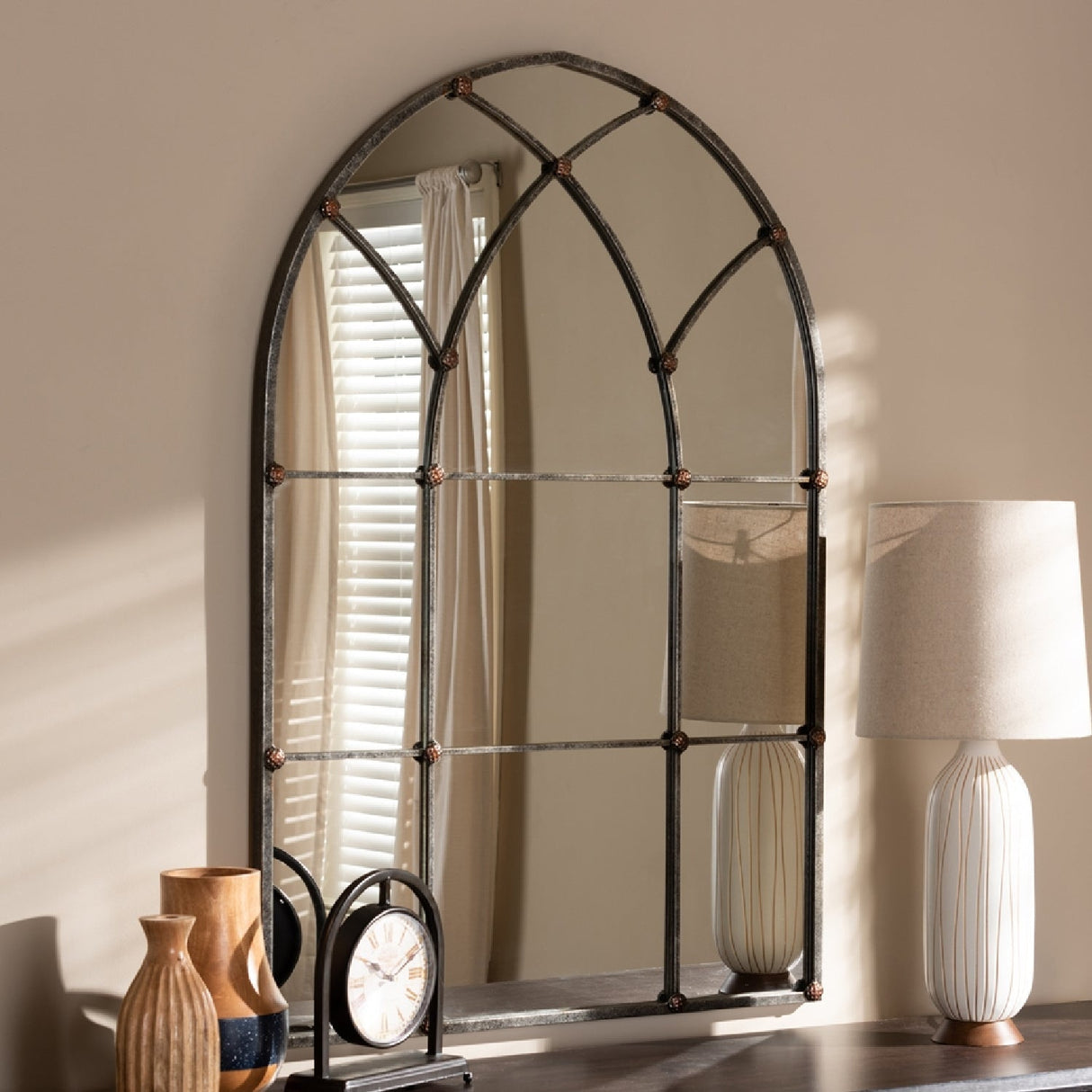 Modern European furniture - Silver Arched Window Accent Mirror - www.oroa.com