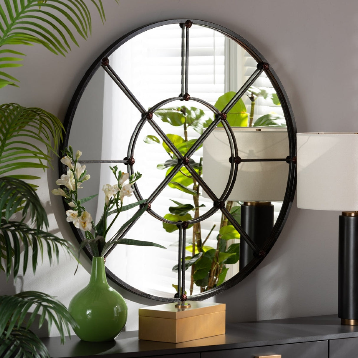 Modern European furniture - Metal Framed Round Wall Mirror - www.oroa.com