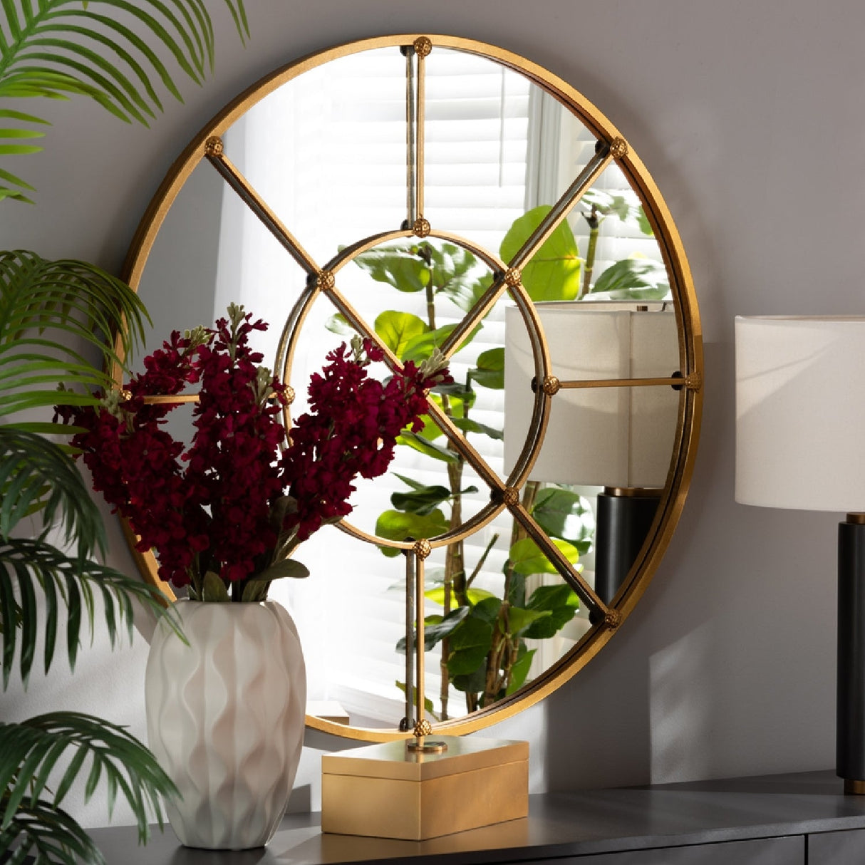 Modern European furniture - Metal Framed Round Wall Mirror - www.oroa.com