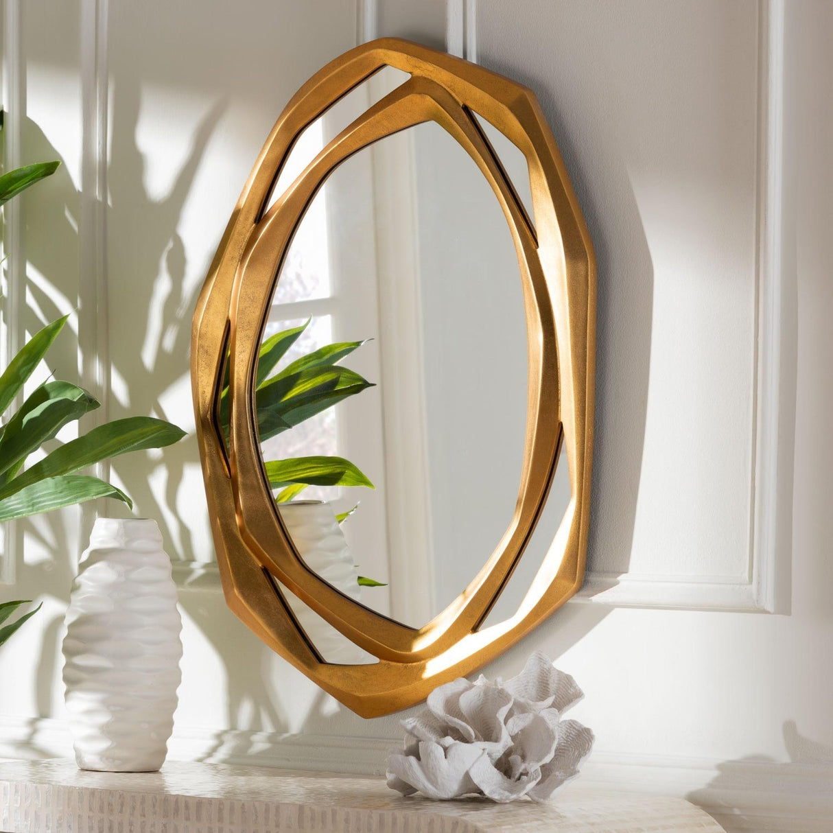 Hospitality furniture - Gold Geometric Abstract Accent Mirror - www.oroatrade.com