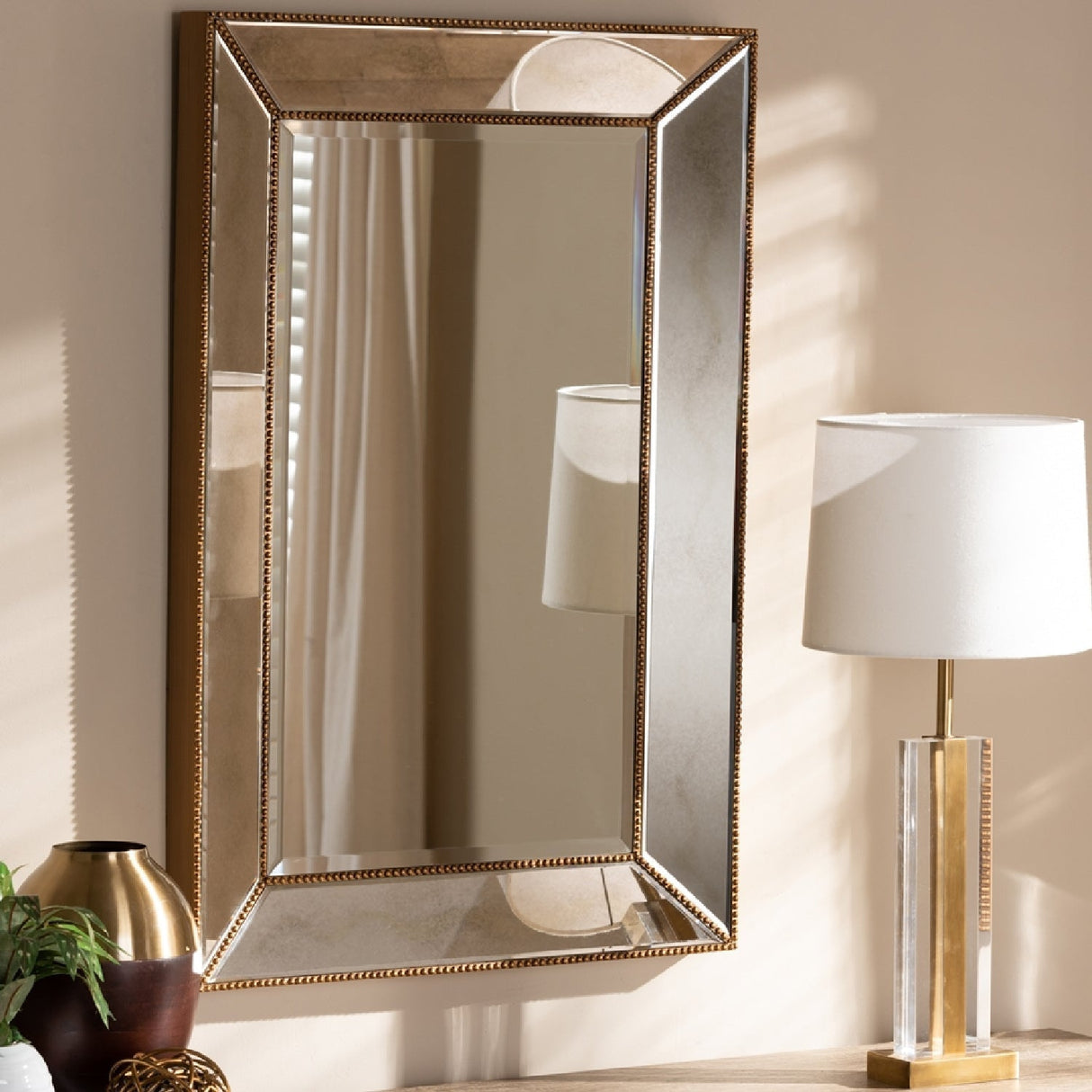 Modern European furniture - Gold Beaded Accent Wall Mirror - www.oroa.com