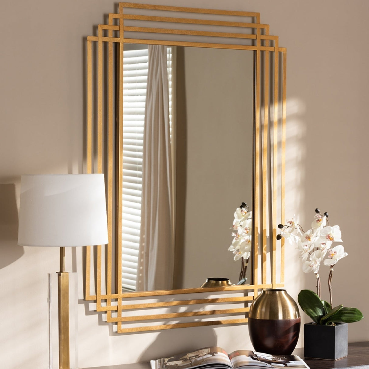 Hospitality furniture - Gold Art Deco Accent Mirror - www.oroatrade.com