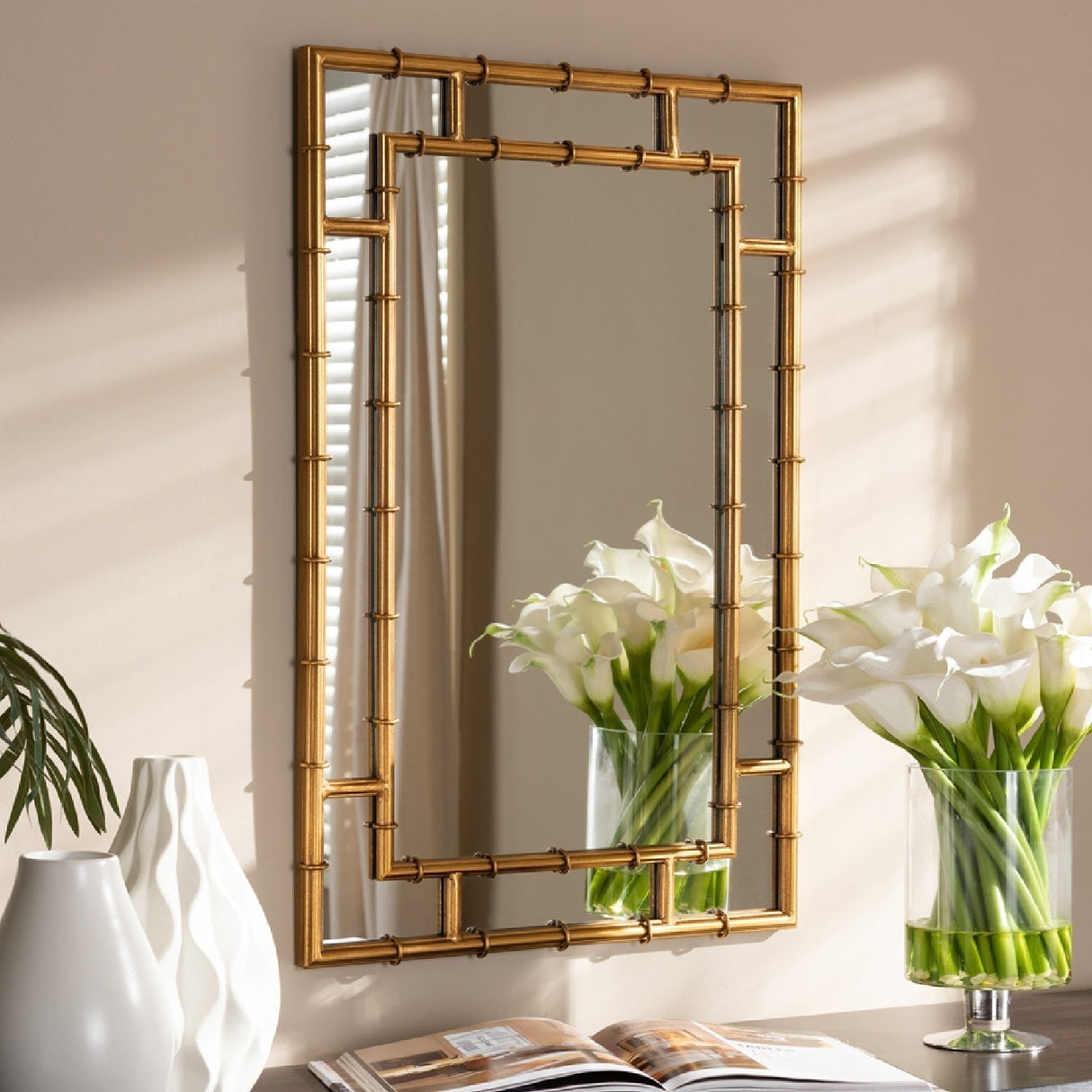 Modern European furniture - Gold Bamboo Accent Wall Mirror - www.oroa.com
