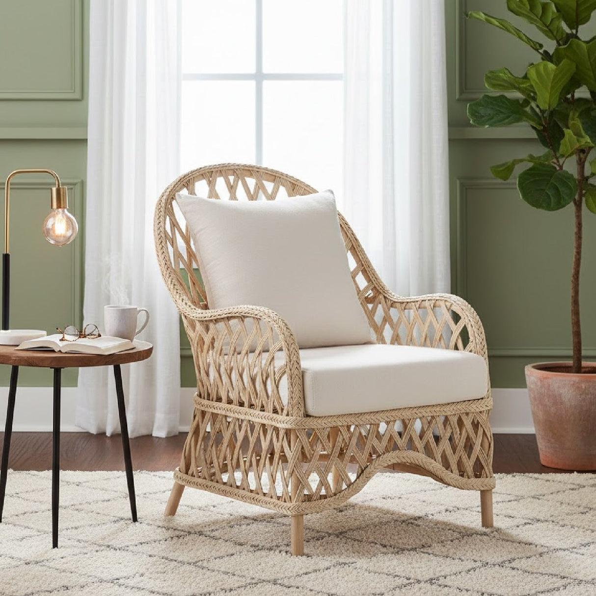 Modern European furniture - Braided Rattan Padded Lounge Chair - www.oroa.com