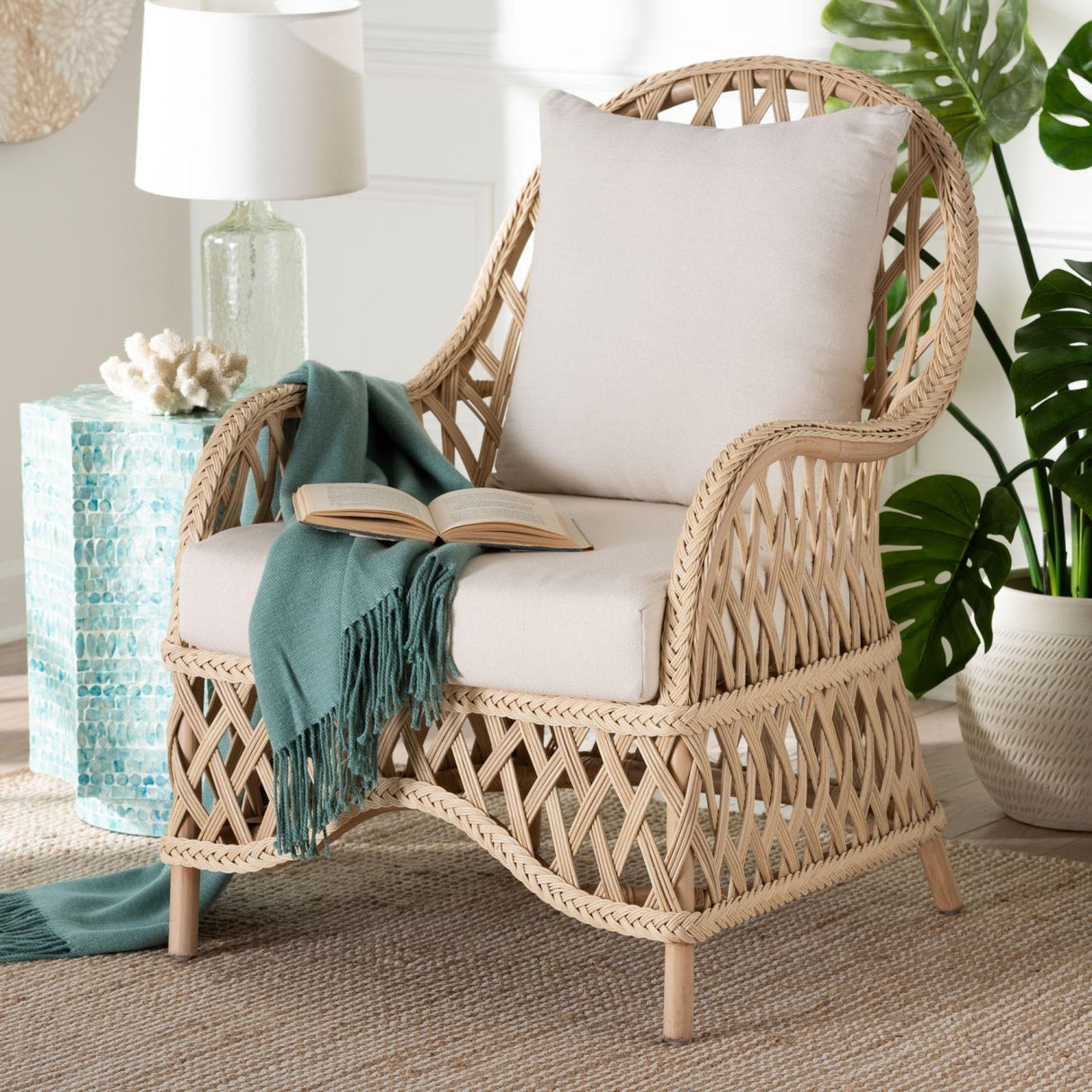 Modern European furniture - Braided Rattan Padded Lounge Chair - www.oroa.com