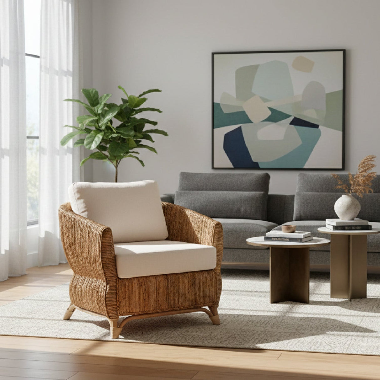 Modern European furniture -Cushioned Woven Seagrass Lounge Chair- www.oroa.com