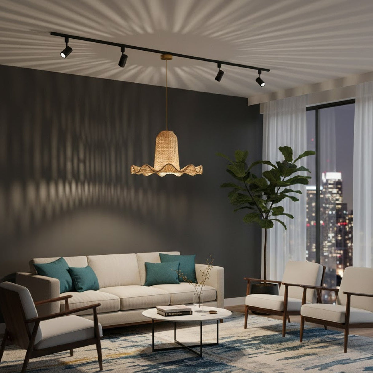 Modern European furniture - Scalloped Natural Rattan Pendant Lamp - www.oroa.com