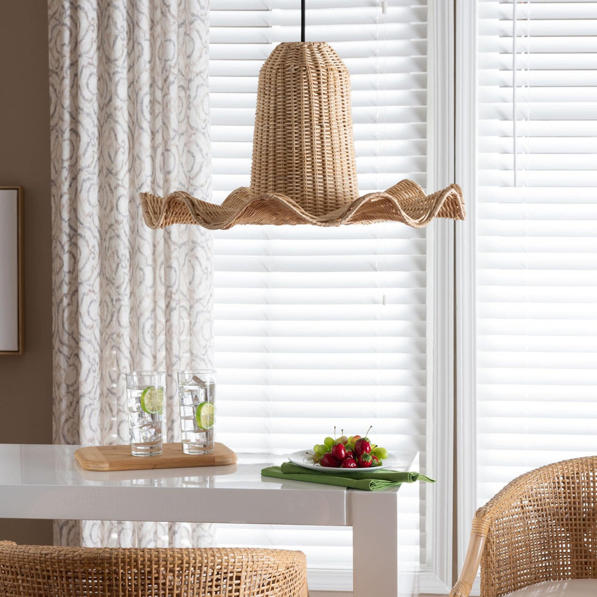 Modern European furniture - Scalloped Natural Rattan Pendant Lamp - www.oroa.com