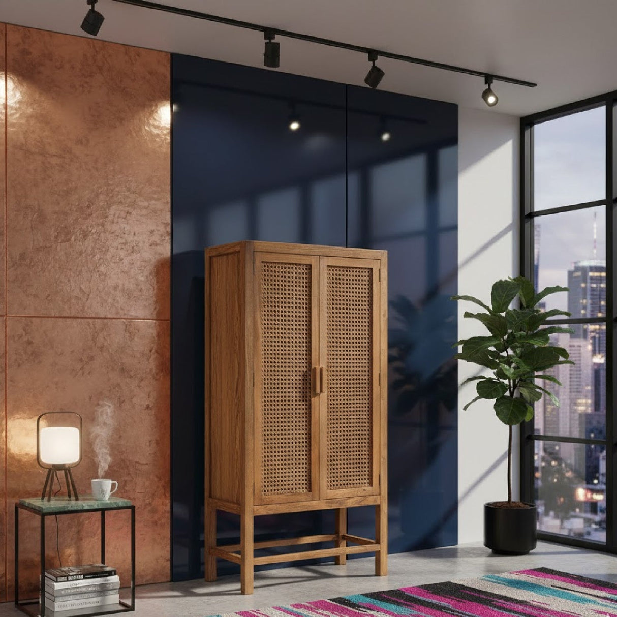 Modern European furniture - Teak Framed Rattan Cabinet - www.oroa.com