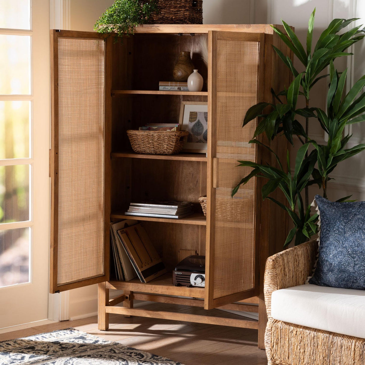 Modern European furniture - 2 Door Rattan Accent Cabinet - www.oroa.com
