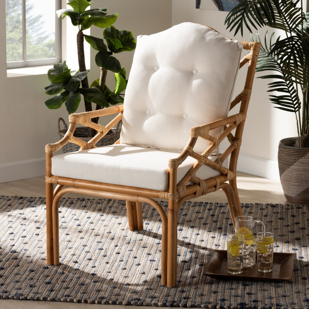 Modern European furniture - Natural Rattan Cushioned Accent Chair - www.oroa.com