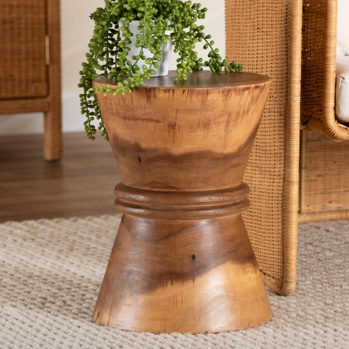Modern European furniture - Suar Wood Hourglass Side Table - www.oroa.com
