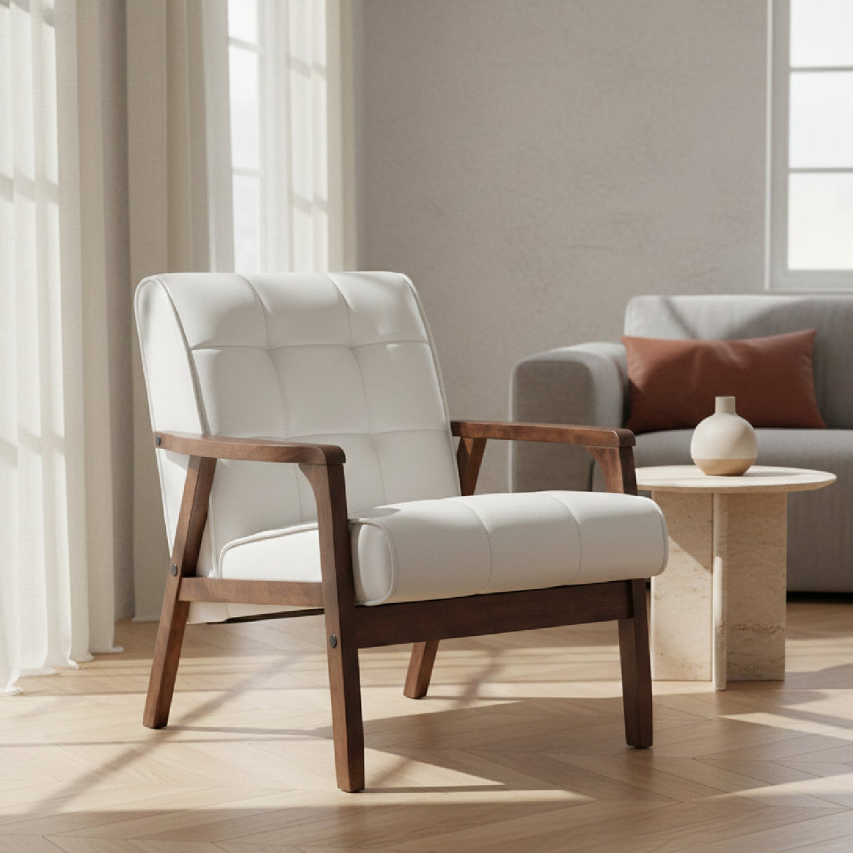 Modern European furniture - White Leather Inspired Club Chair - www.oroa.com