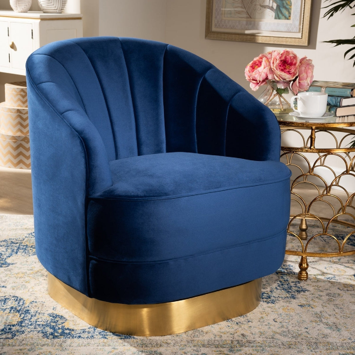 Modern European furniture - Blue Vevet Swivel Accent Chair - www.oroa.com