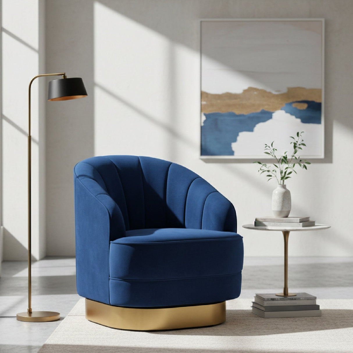 Modern European furniture - Blue Vevet Swivel Accent Chair - www.oroa.com