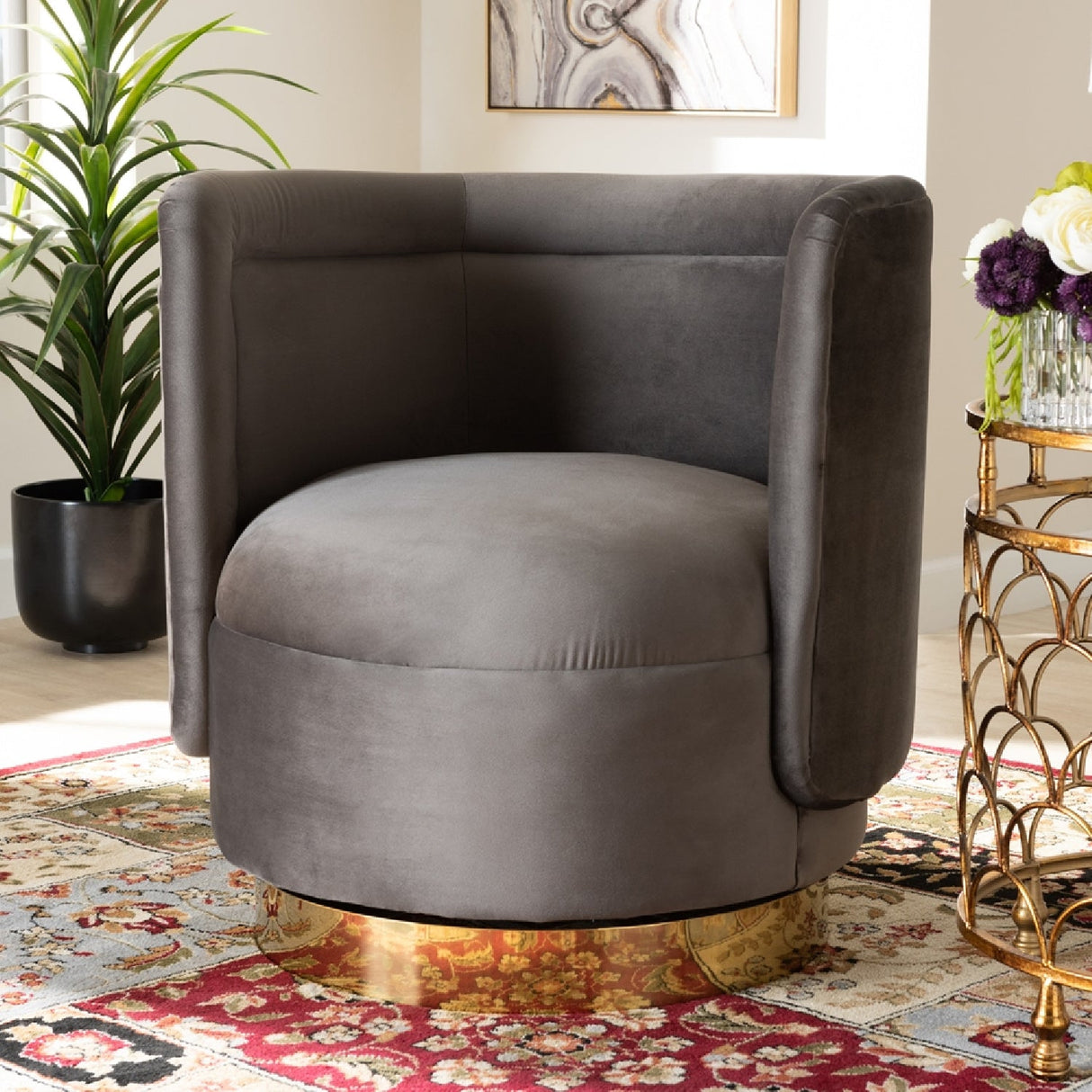 Velvet Curved Swivel Chair | Bali Loom Saffi | Oroa.com