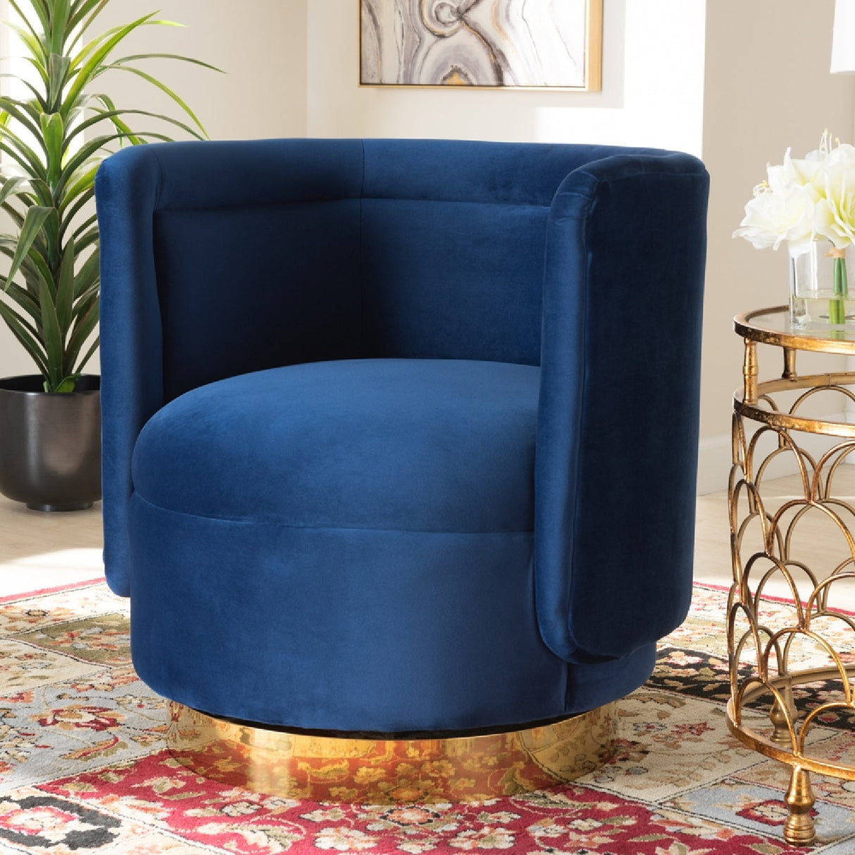 Velvet Curved Swivel Chair | Bali Loom Saffi | Oroa.com