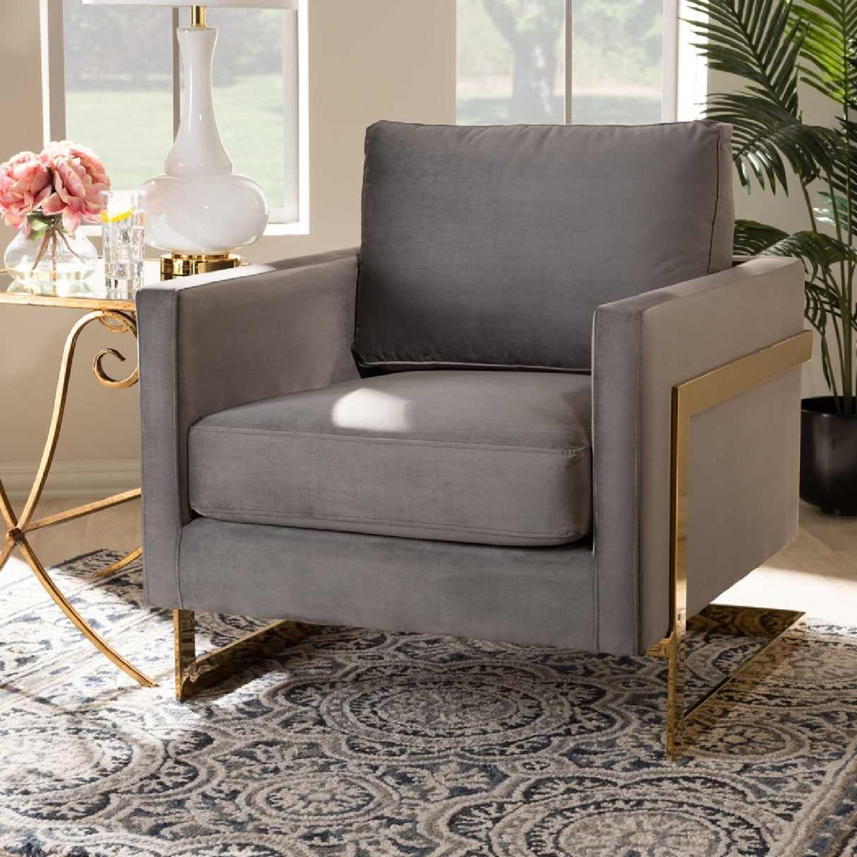 Modern European furniture - Gold Framed Velvet Accent Chair - www.oroa.com