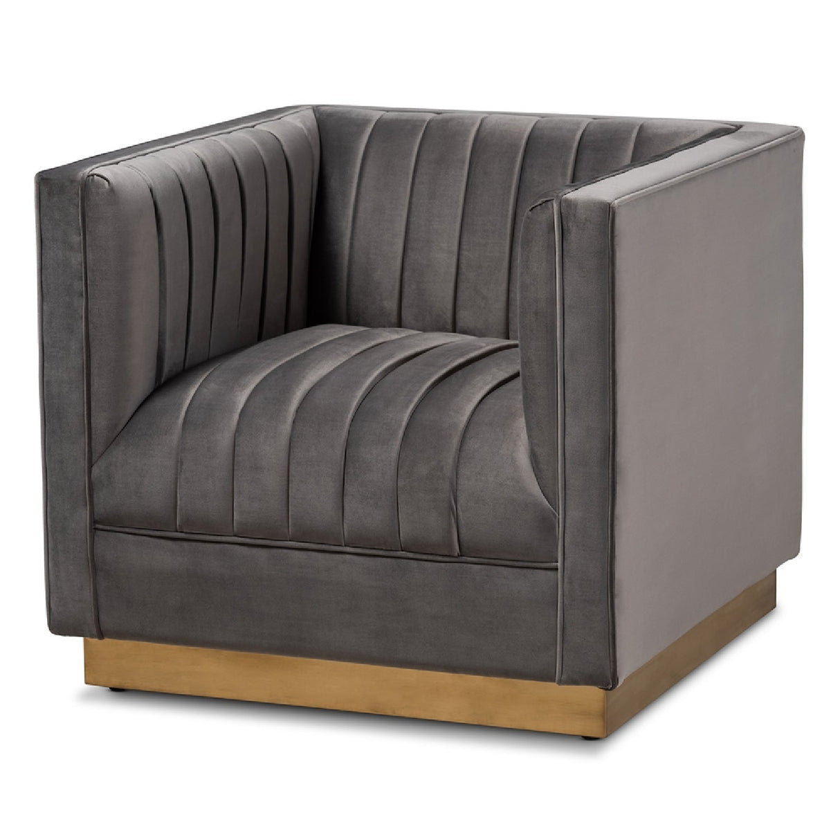 Modern European furniture - Gray Velvet Channeled Accent Chair - www.oroa.com