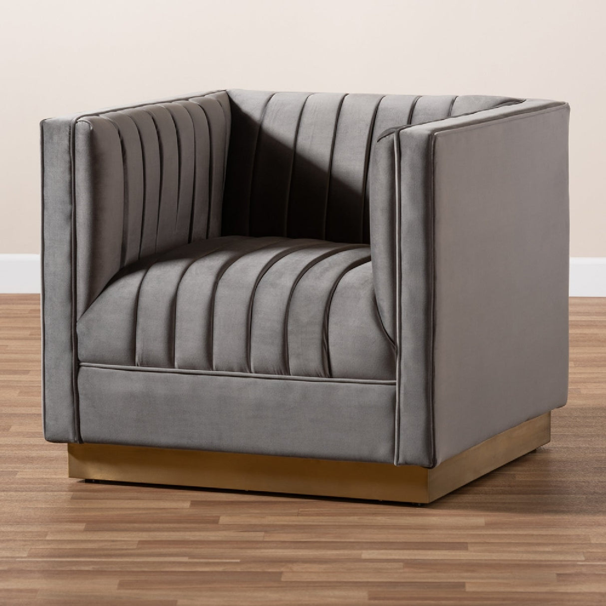 Modern European furniture - Gray Velvet Channeled Accent Chair - www.oroa.com