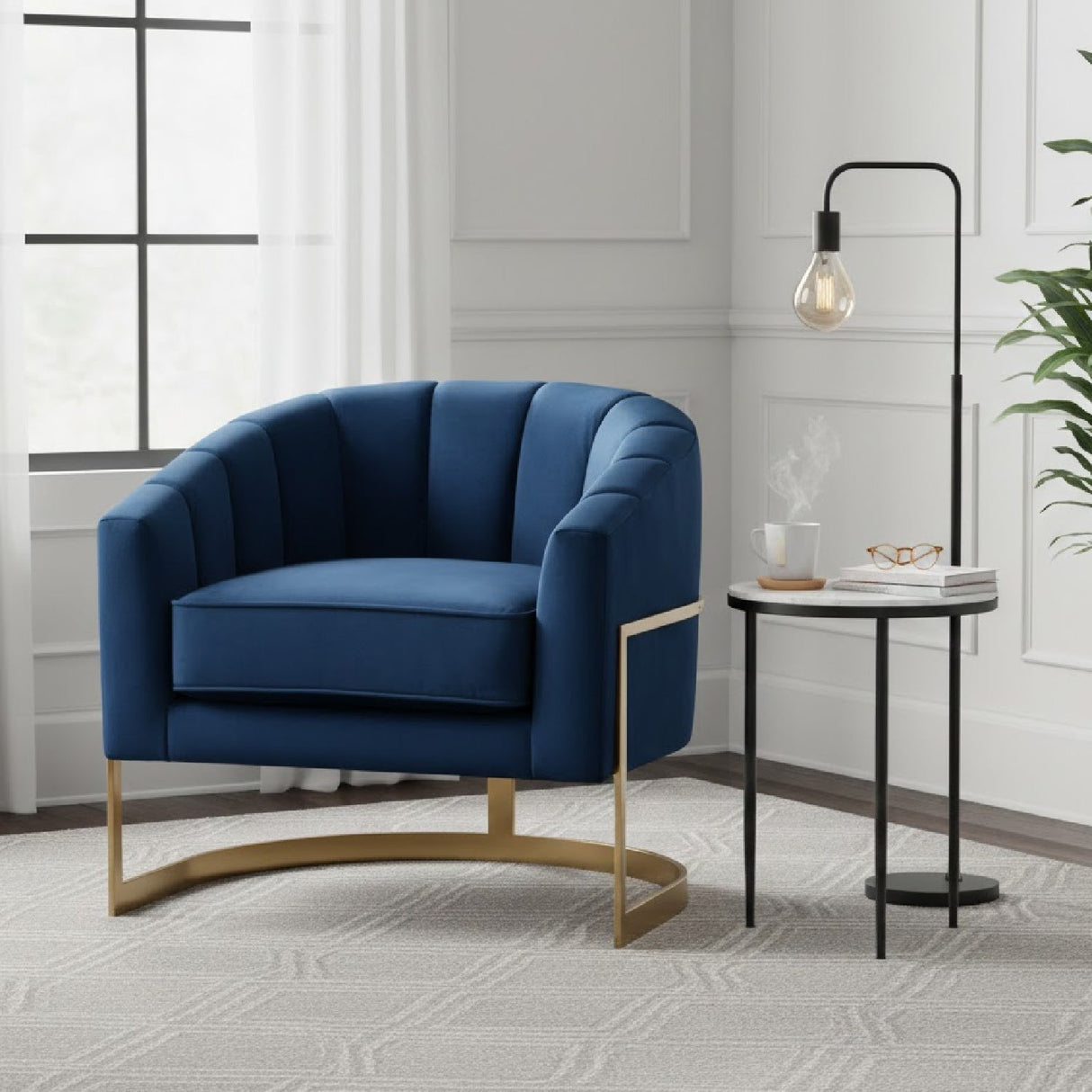 Modern European furniture - Blue Velvet Accent Chair - www.oroa.com