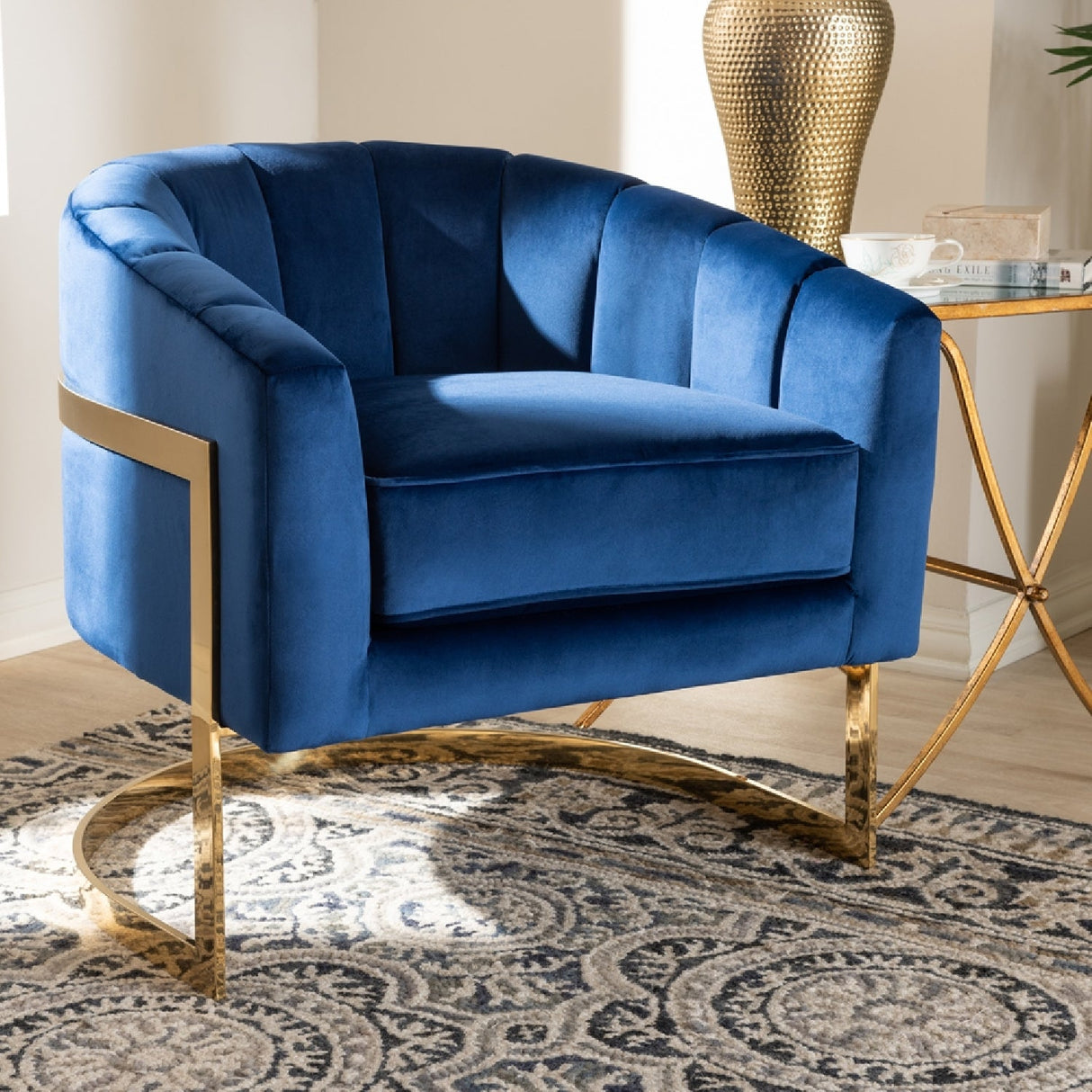 Modern European furniture - Blue Velvet Accent Chair - www.oroa.com