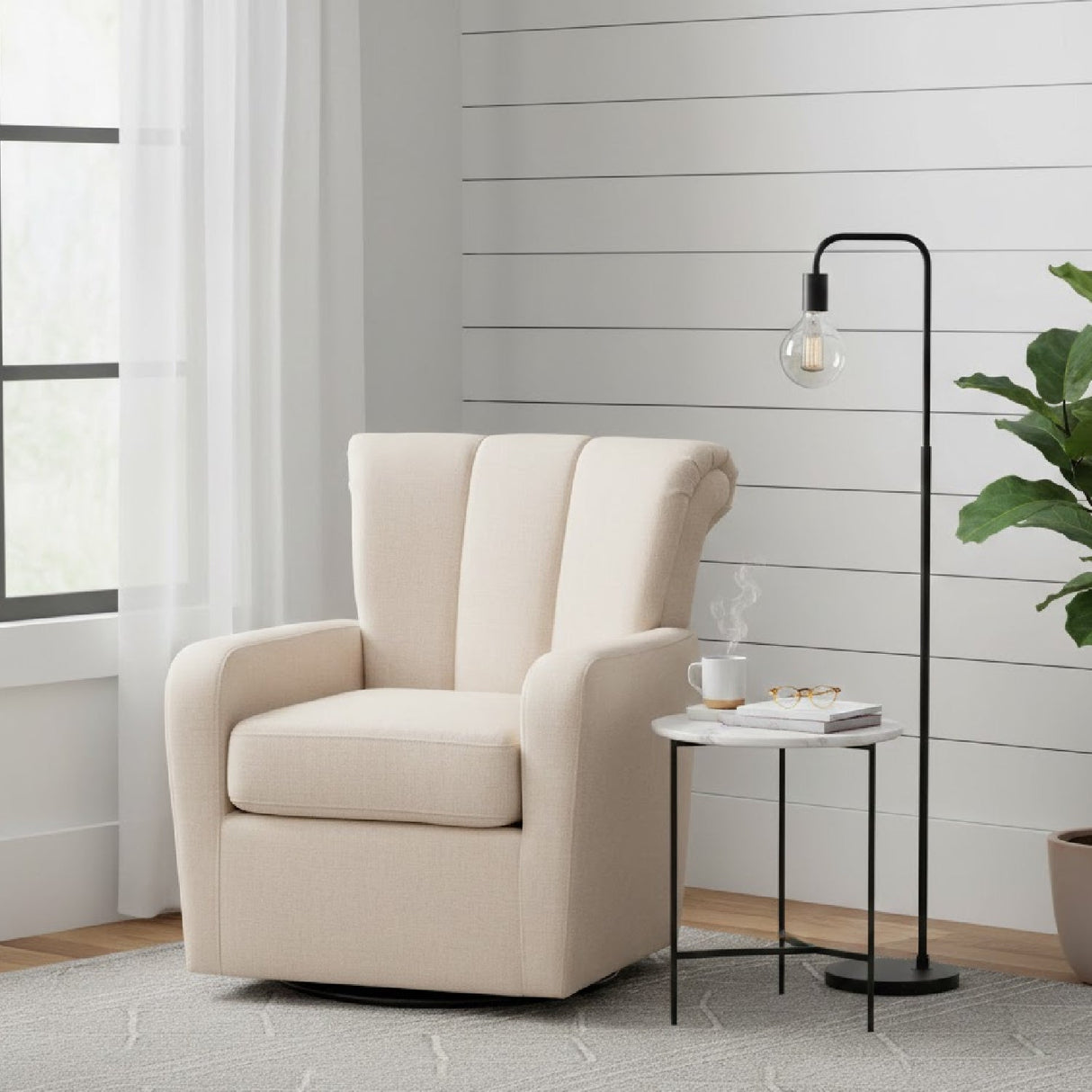 Modern European furniture - Beige Fabric Swivel Chair - www.oroa.com