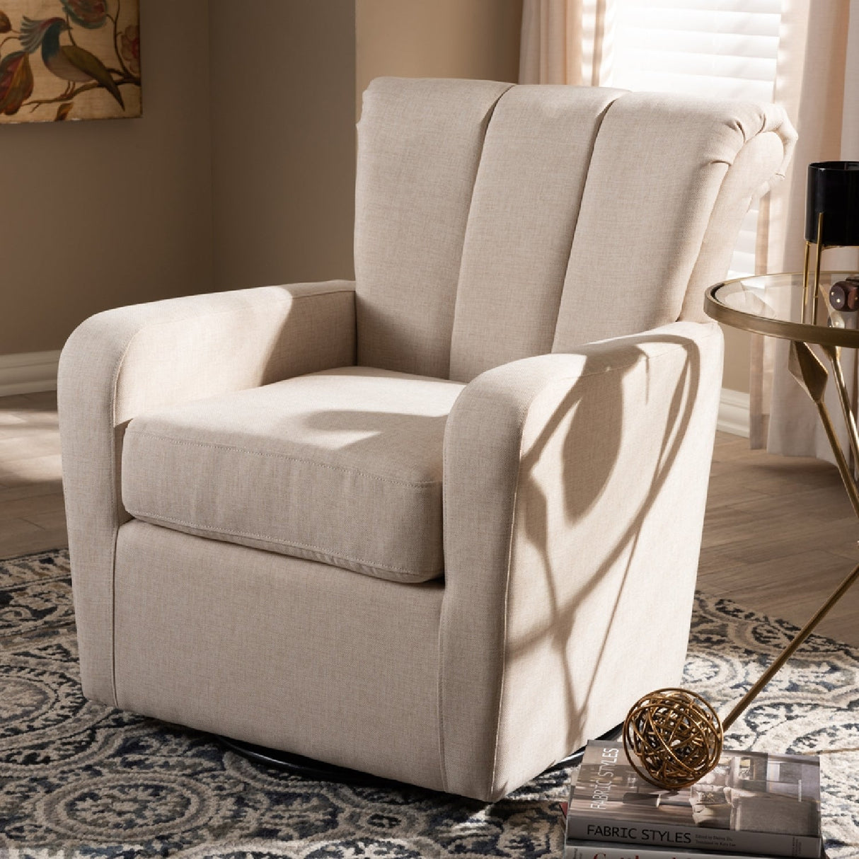 Modern European furniture - Beige Fabric Swivel Chair - www.oroa.com