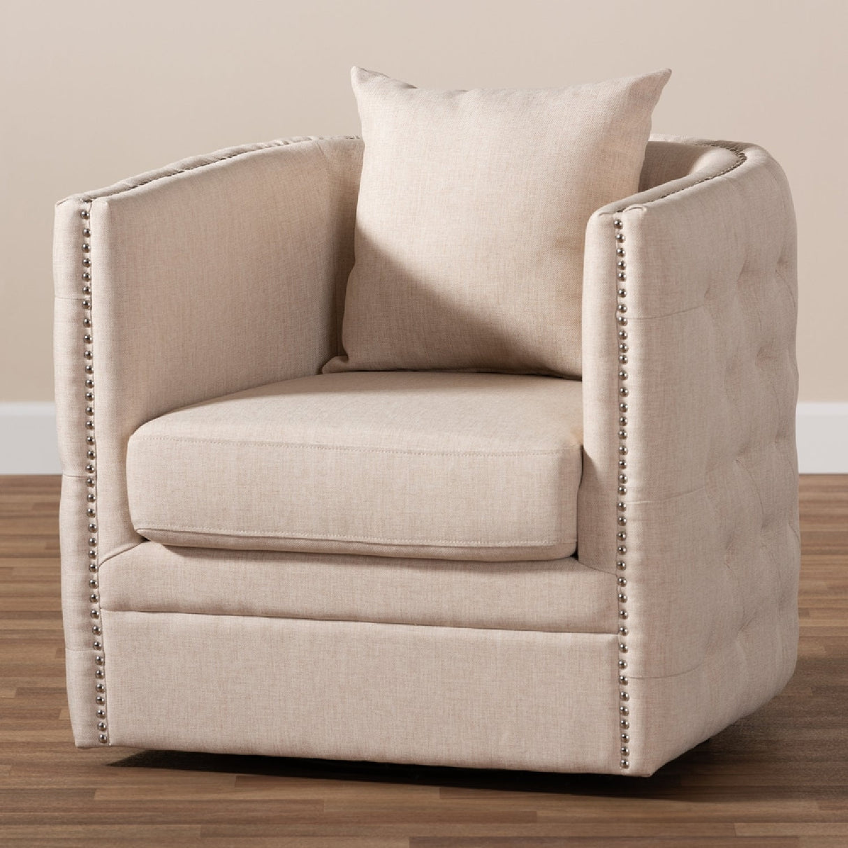Modern European furniture - Tufted Beige Swivel Chair - www.oroa.com