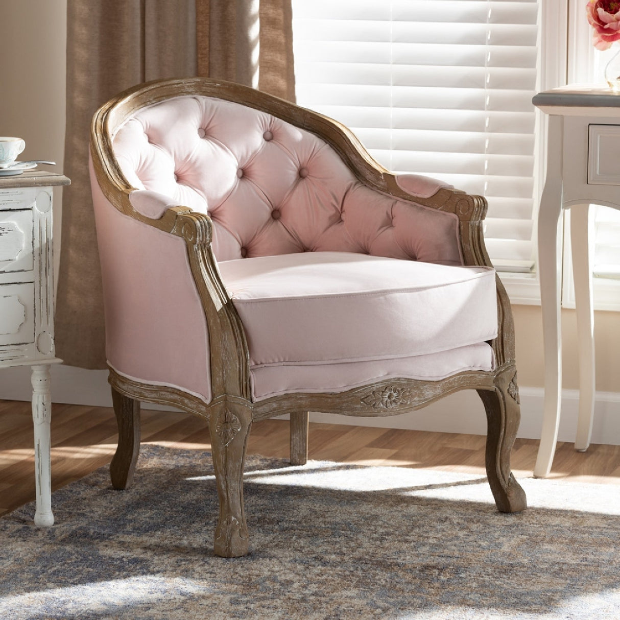 Modern European furniture - Tufted Pink Velvet Accent Chair - www.oroa.com