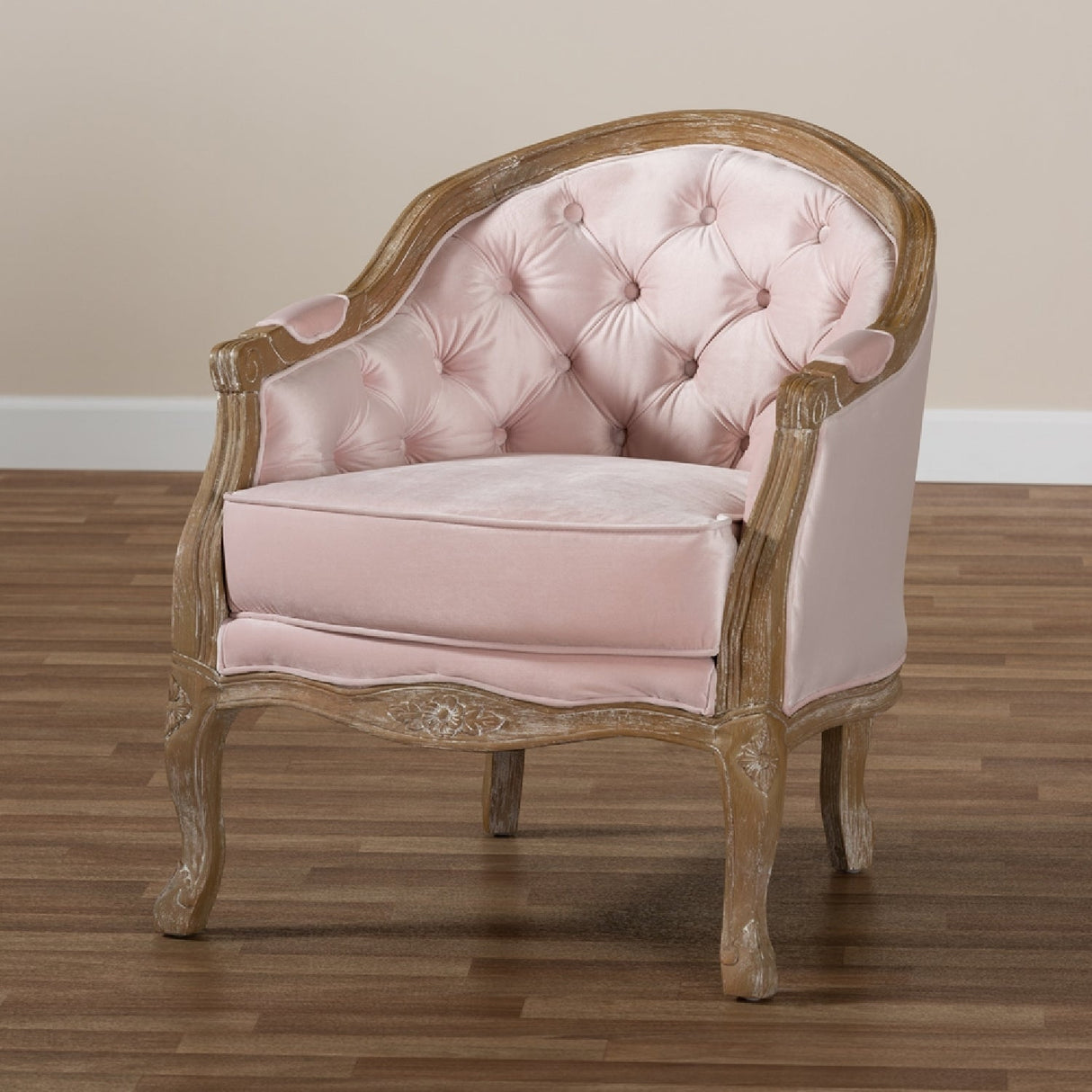 Modern European furniture - Tufted Pink Velvet Accent Chair - www.oroa.com