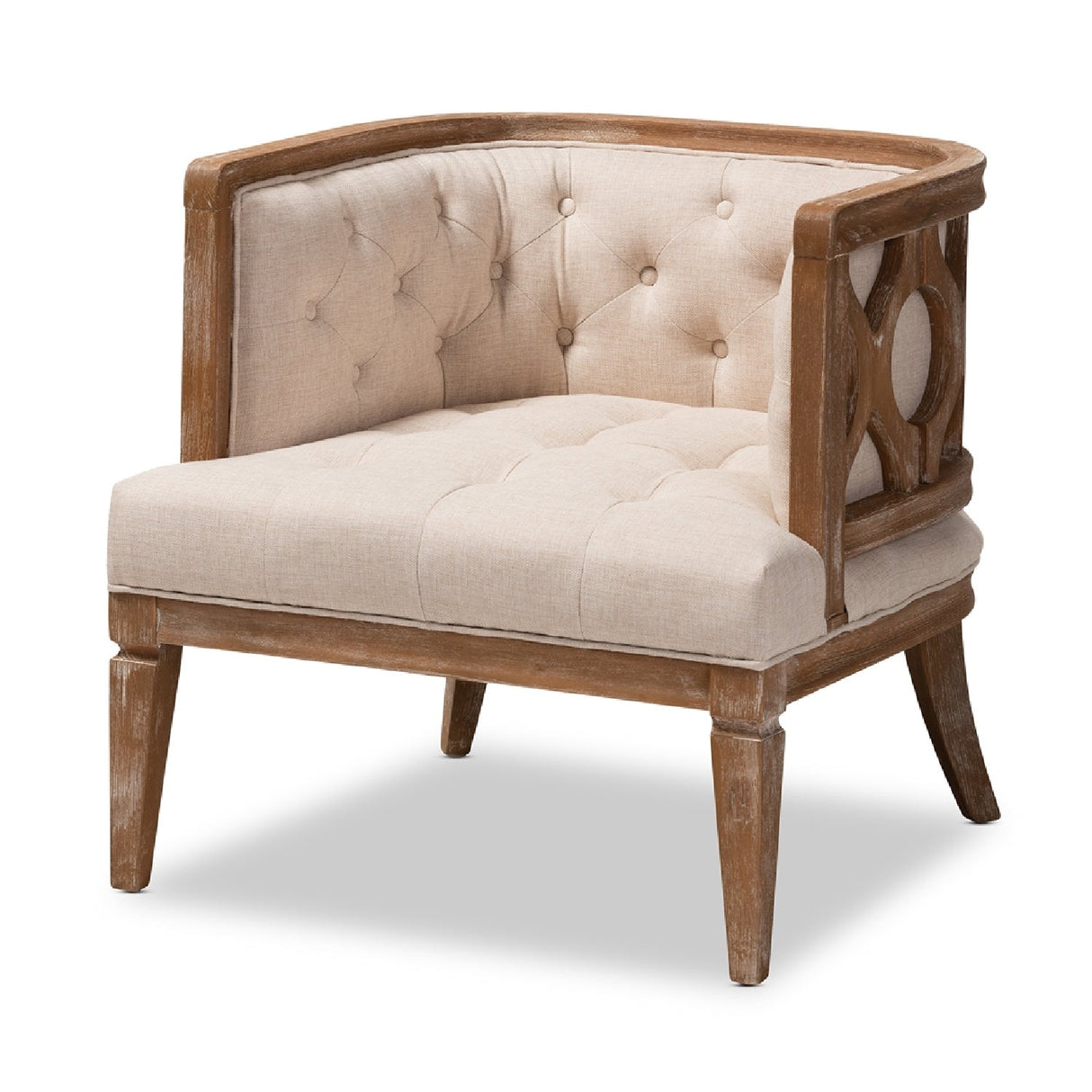 Modern European furniture - Button Tufted Beige Accent Barrel Chair - www.oroa.com