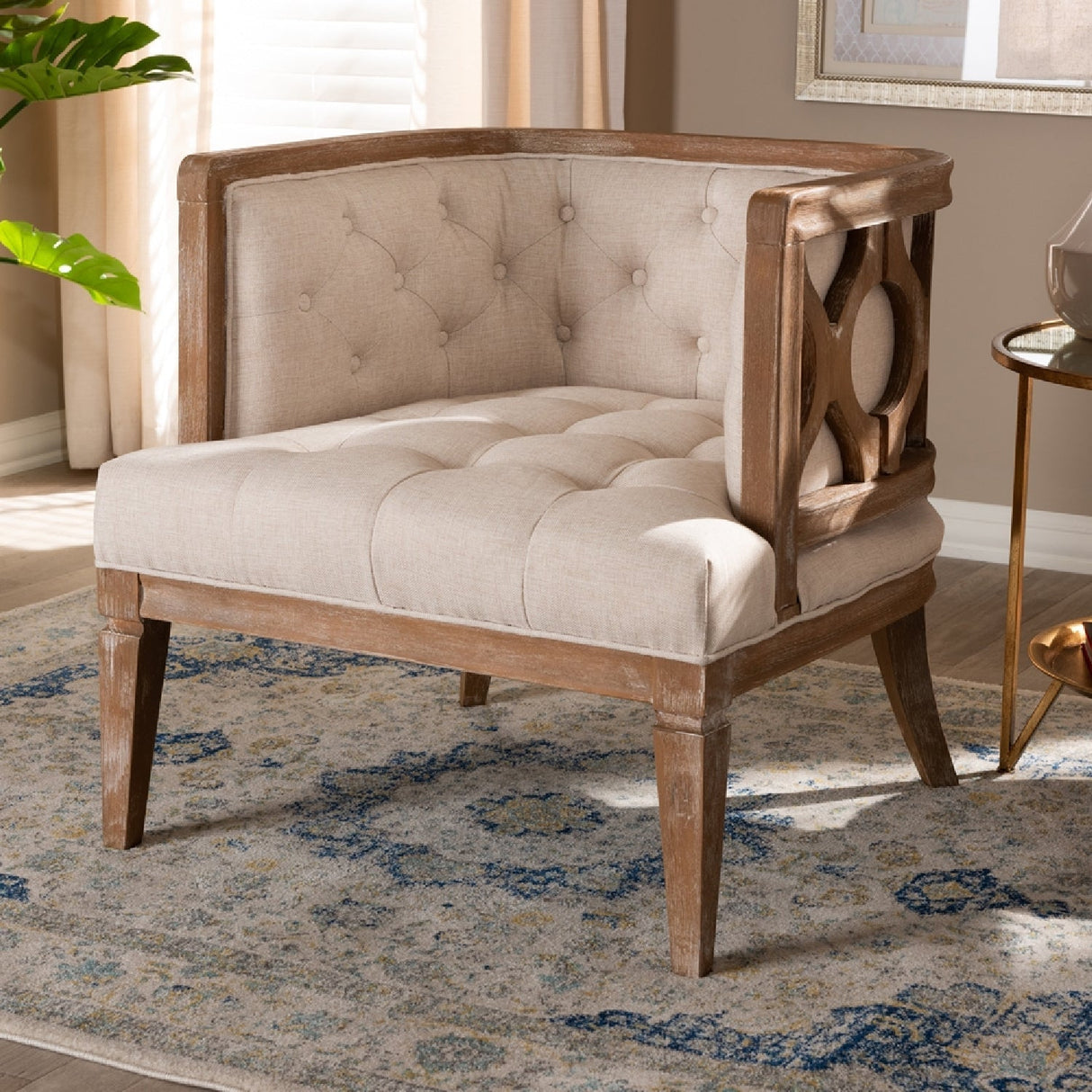 Modern European furniture - Button Tufted Beige Accent Barrel Chair - www.oroa.com