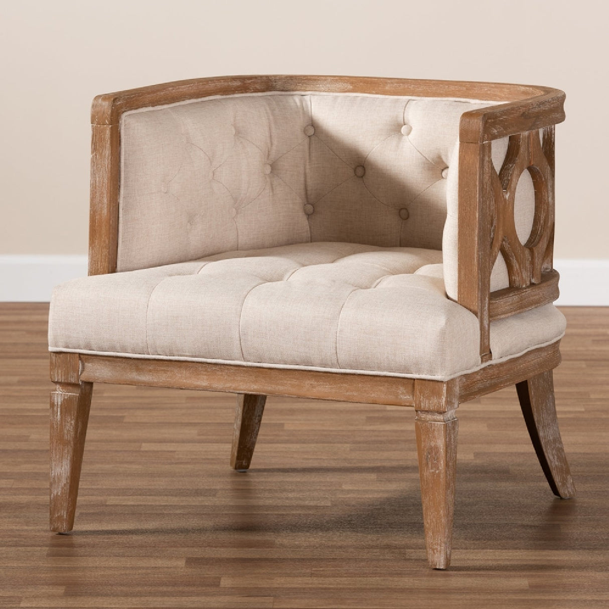 Modern European furniture - Button Tufted Beige Accent Barrel Chair - www.oroa.com