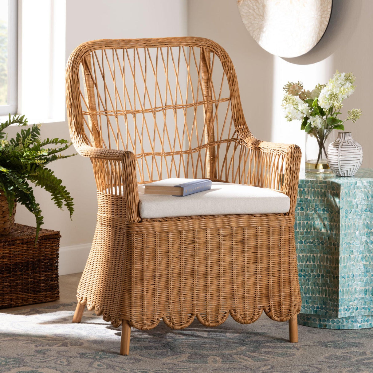 Modern European furniture - Scalloped Rattan Accent Chair - www.oroa.com
