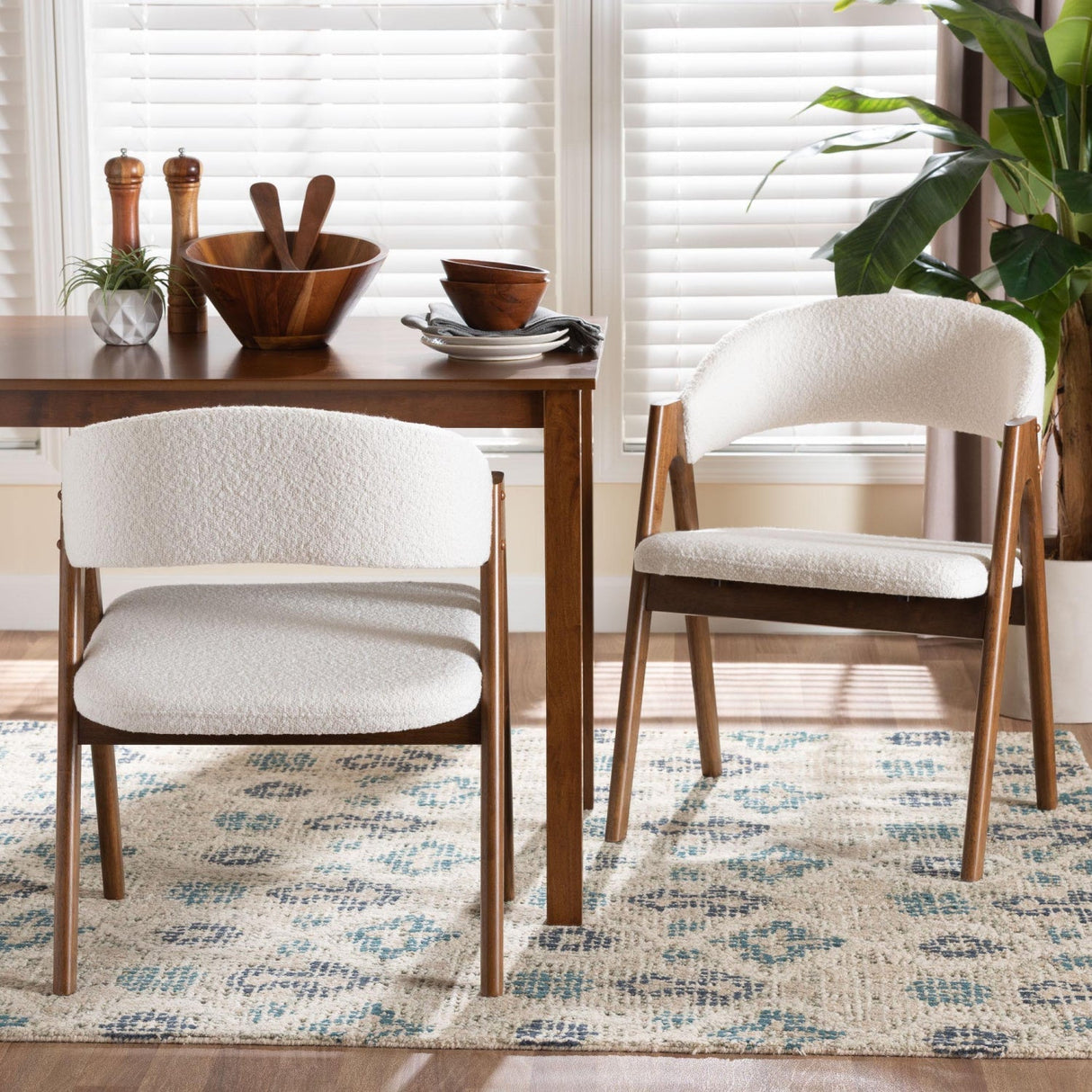 Modern European furniture - White Boucle Curved Dining Chairs 2 - www.oroa.com