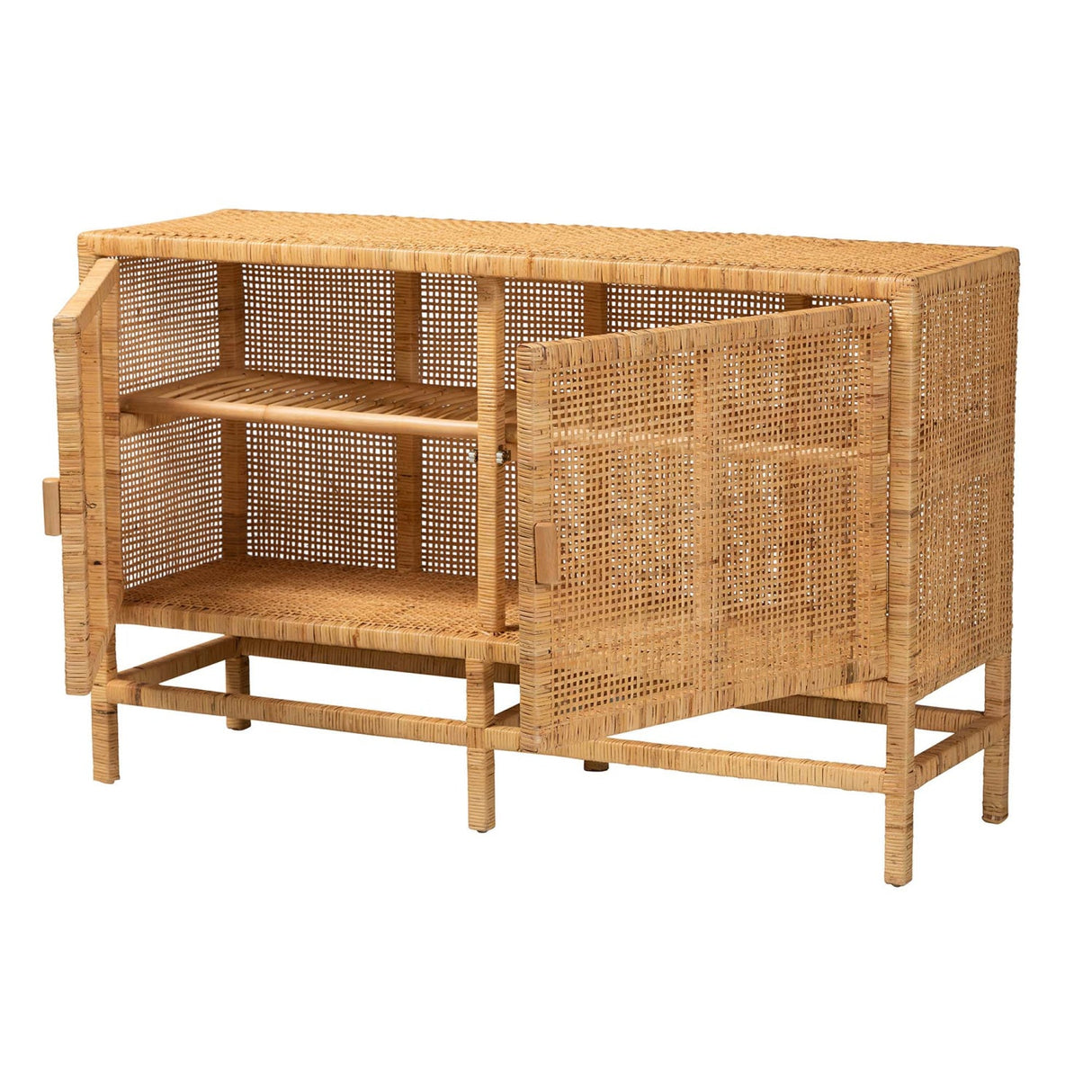 Modern European furniture - Mahogany Framed Rattan Cabinet - www.oroa.com