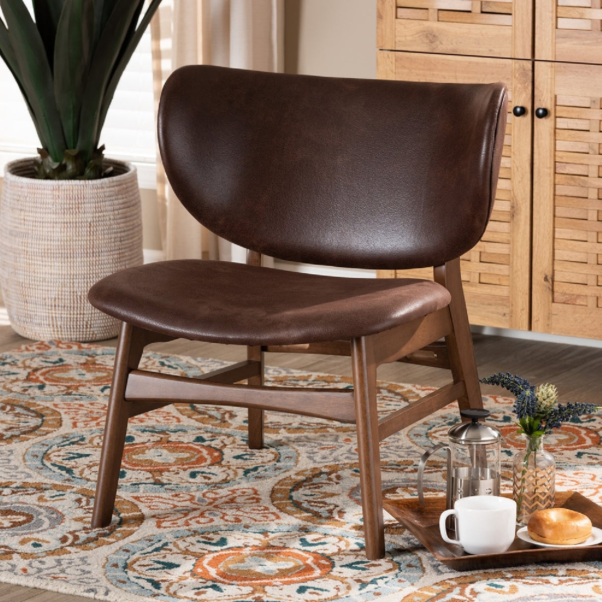 Modern European furniture - Brown Leather Effect Accent Chair - www.oroa.com