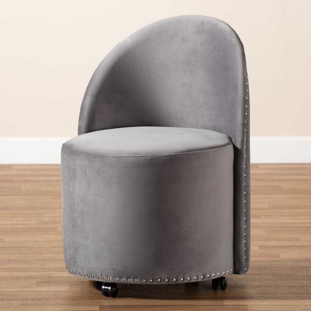 Modern European furniture - Studded Velvet Rolling Accent Chair - www.oroa.com