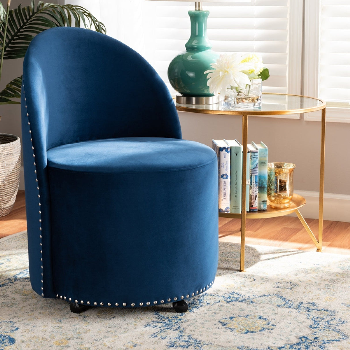 Modern European furniture - Studded Velvet Rolling Accent Chair - www.oroa.com