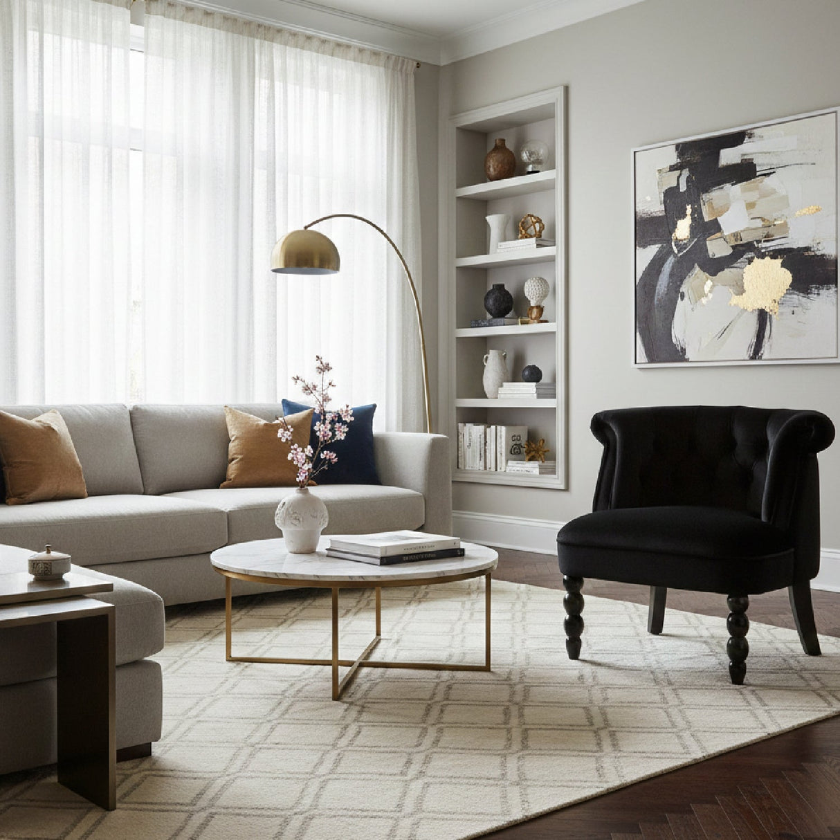 Black Velvet Vanity Accent Chair | Bali Loom Flax